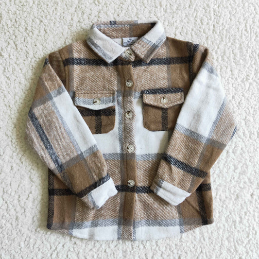 BT0062 RTS brown plaid long sleeve Cotton top boy top shirt 1029