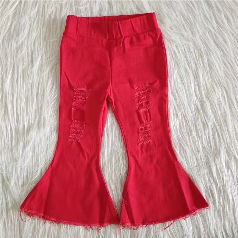 red bell bottom denim pants