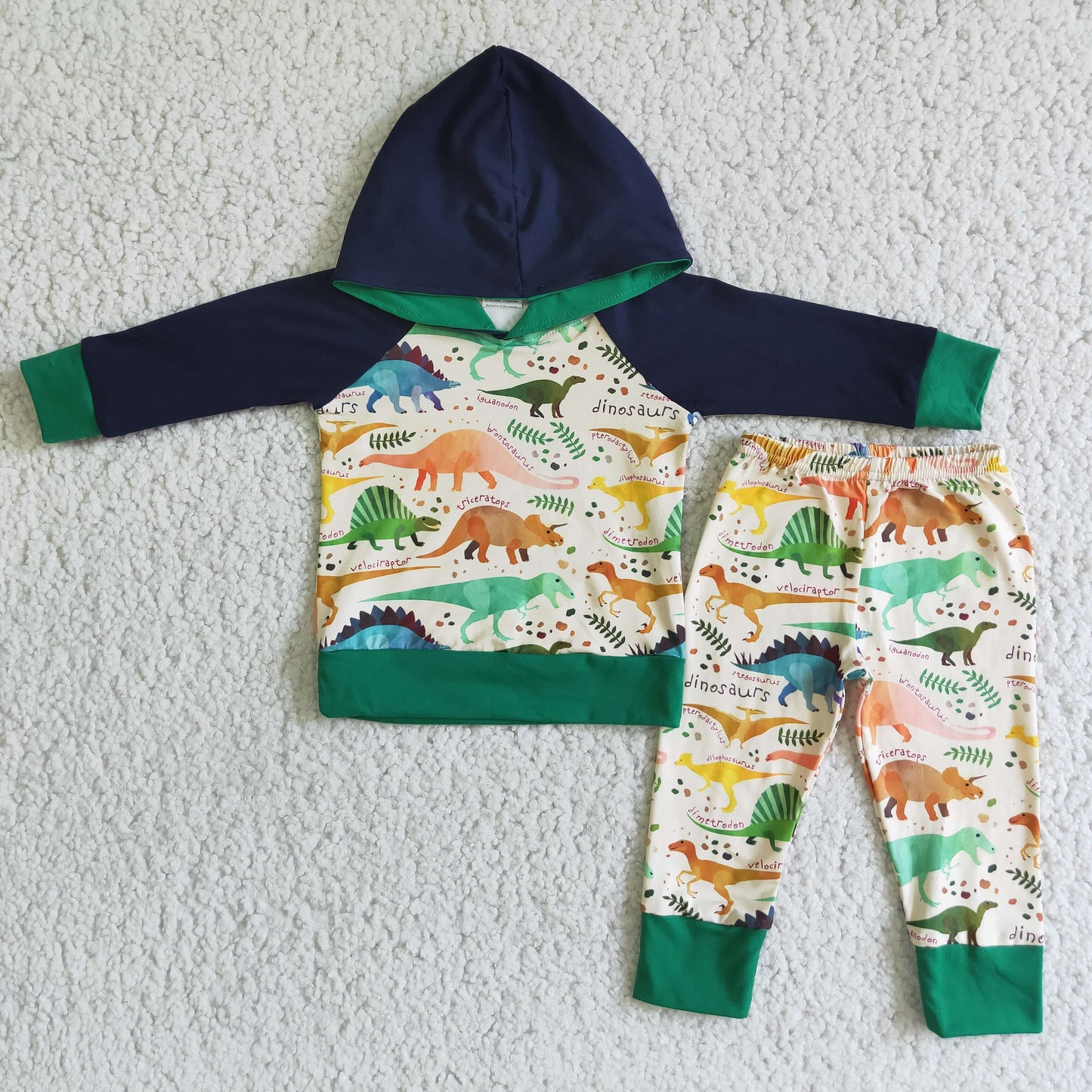 Green black cartoon dinosaur hoodie outfit