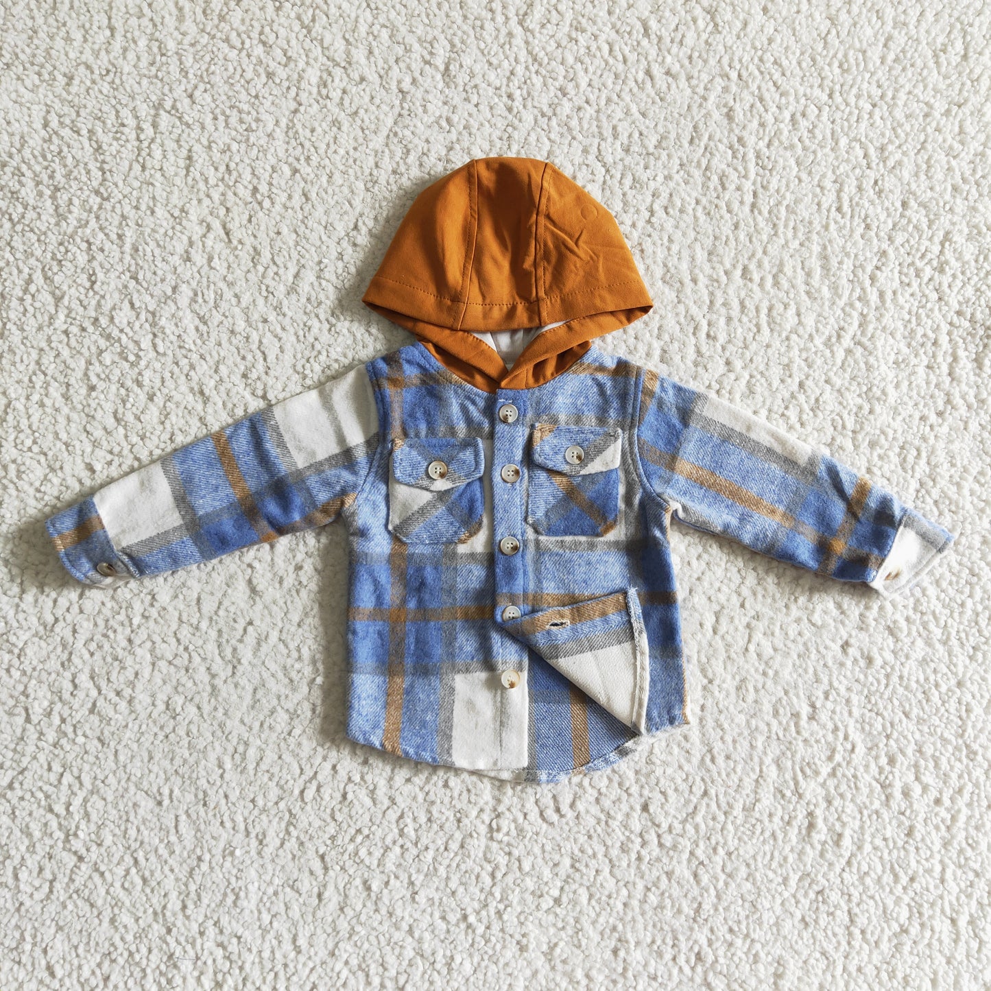 BT0074 blue plaid shirt long sleeve Cotton pullover boy hoodie top 1029 RTS