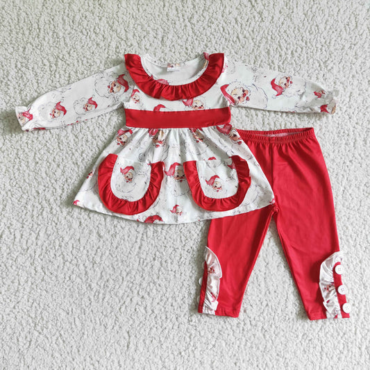 RTS 0702 christmas Santa pocket long sleeve red pants girl outfit RTS