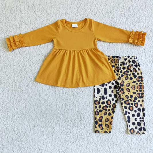 promotion GLP0109 RTS brown leopard long sleeve  legging girl outfit 0808