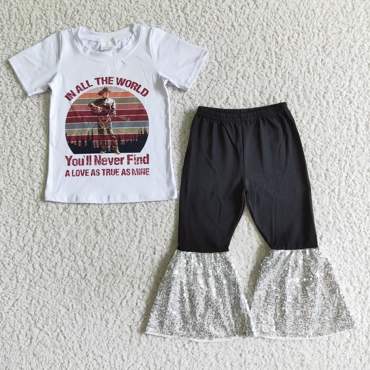 RTS 0802 guitar white top short sleeves bell bottom girl outfit