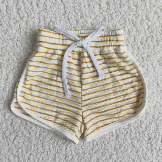 yellow white stripe girls cotton sports shorts 0124