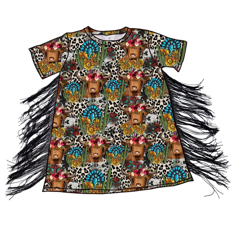 BT0007 promotion preorder tassels brown cow western blue gem leopard print spring summer dress 0422