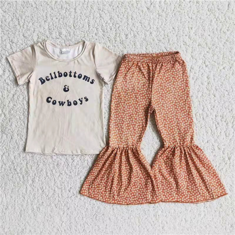 promotion B14-13 cowboys letter stars short sleeve bell bottom girl outfit