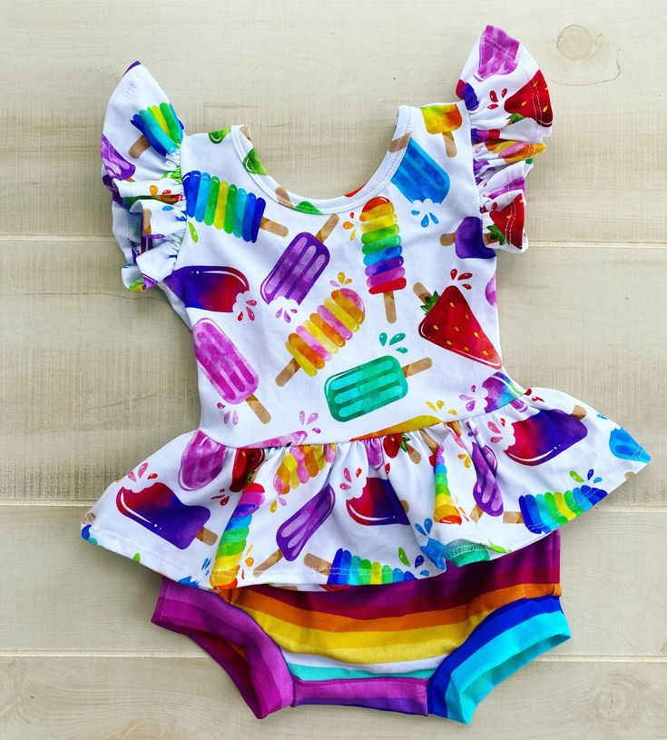 promotion GBO0013 RTS Popsicle Set colorful ice sucker popsicle short sleeve bummie set girl outfits 0430