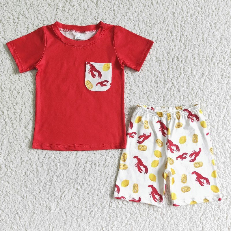 BSSO0006 RTS short sleeve red crab cron print summer girl outfit 20230328 RTS