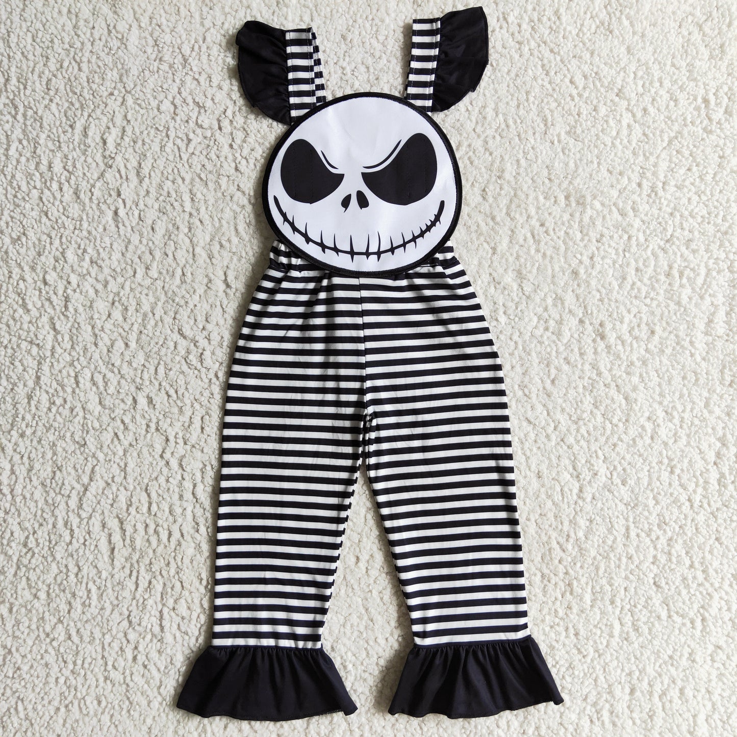SR0081 Halloween black stripe skull overall jumpsuit girl romper 0917
