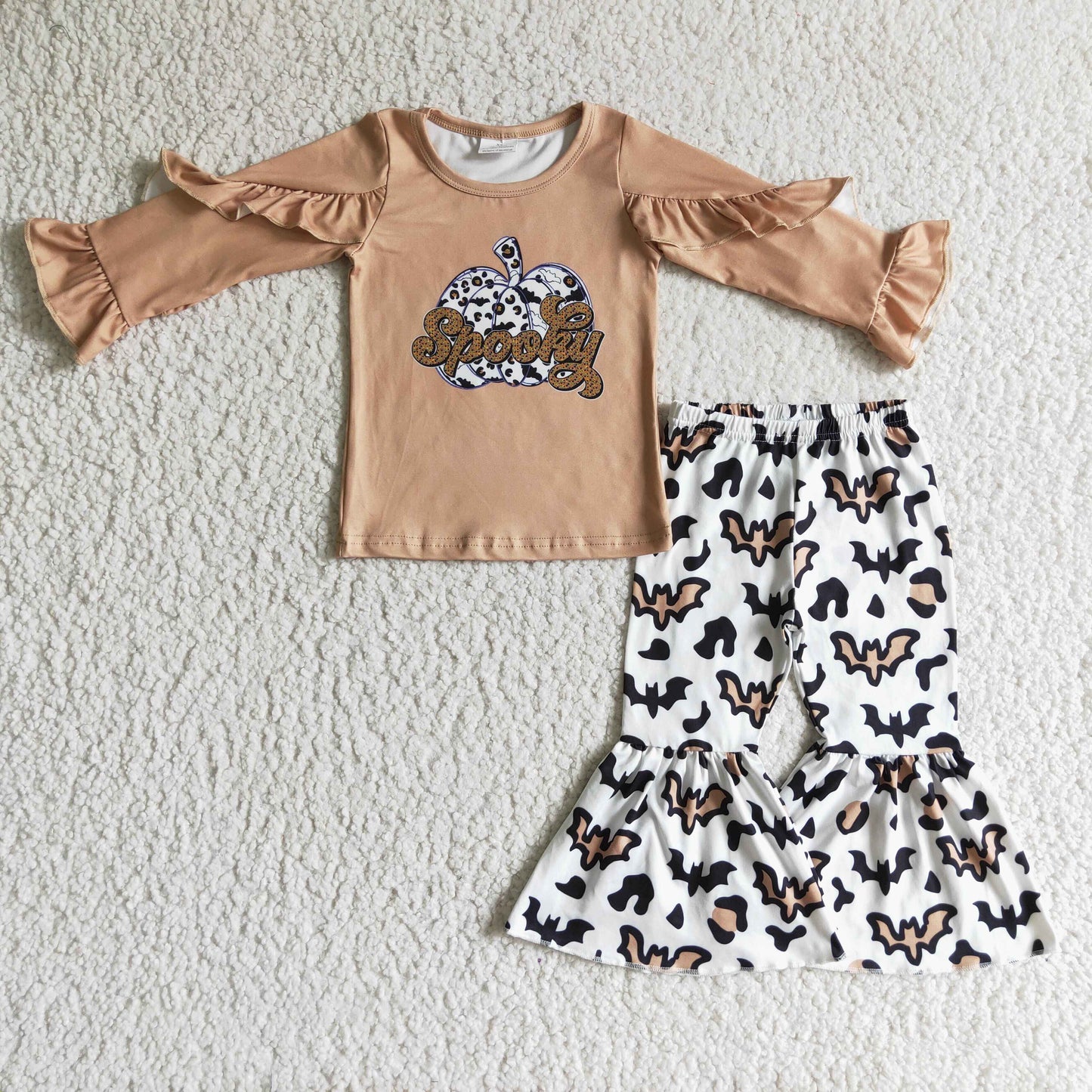 RTS 0928 halloween pumpkin leopard bat long sleeve baby girl outfit