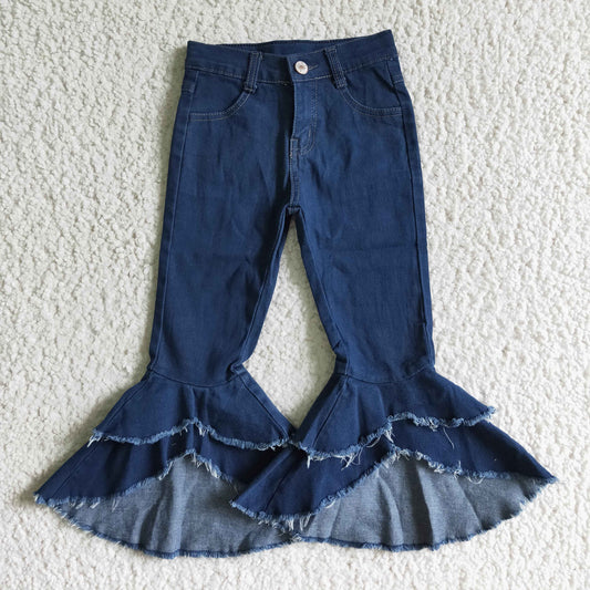 blue ruffle bell bottom denim jeans kids clothes 627 RTS