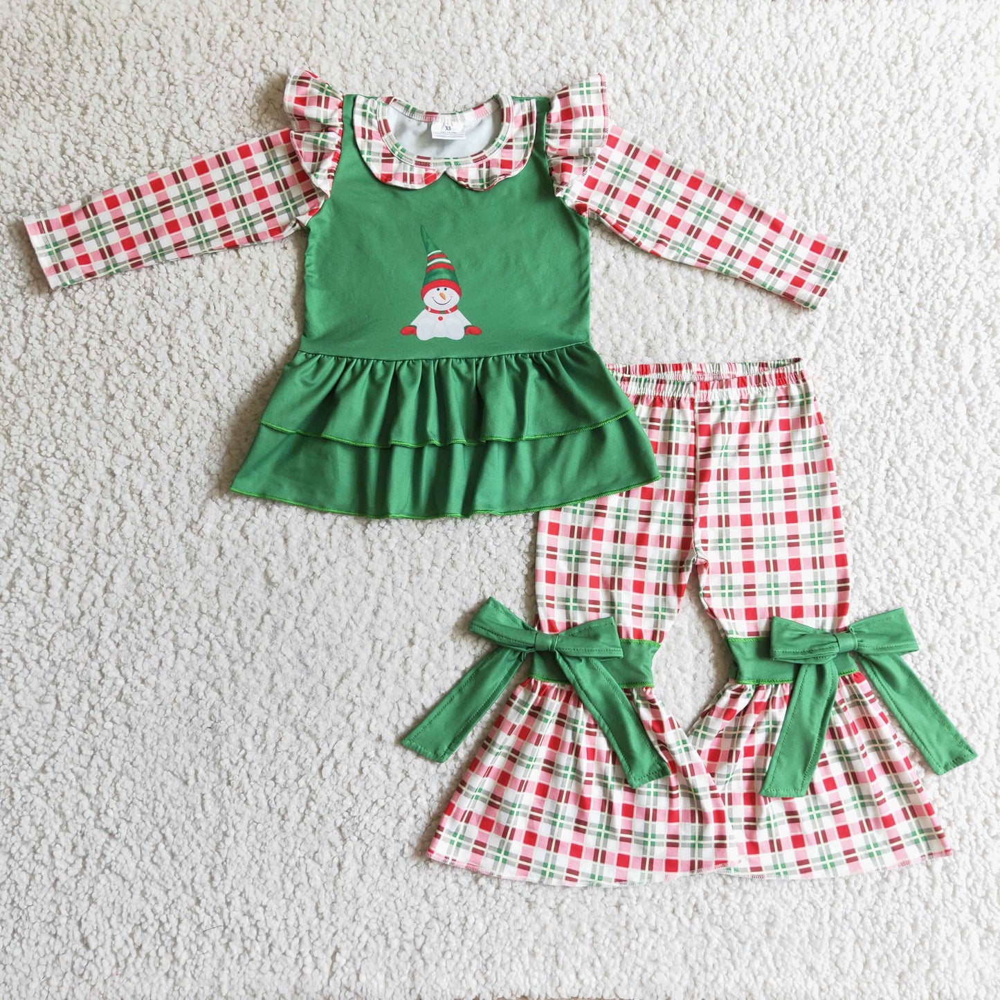 GLP0270 RTS green christmas snowman long sleeve girl outfit1031