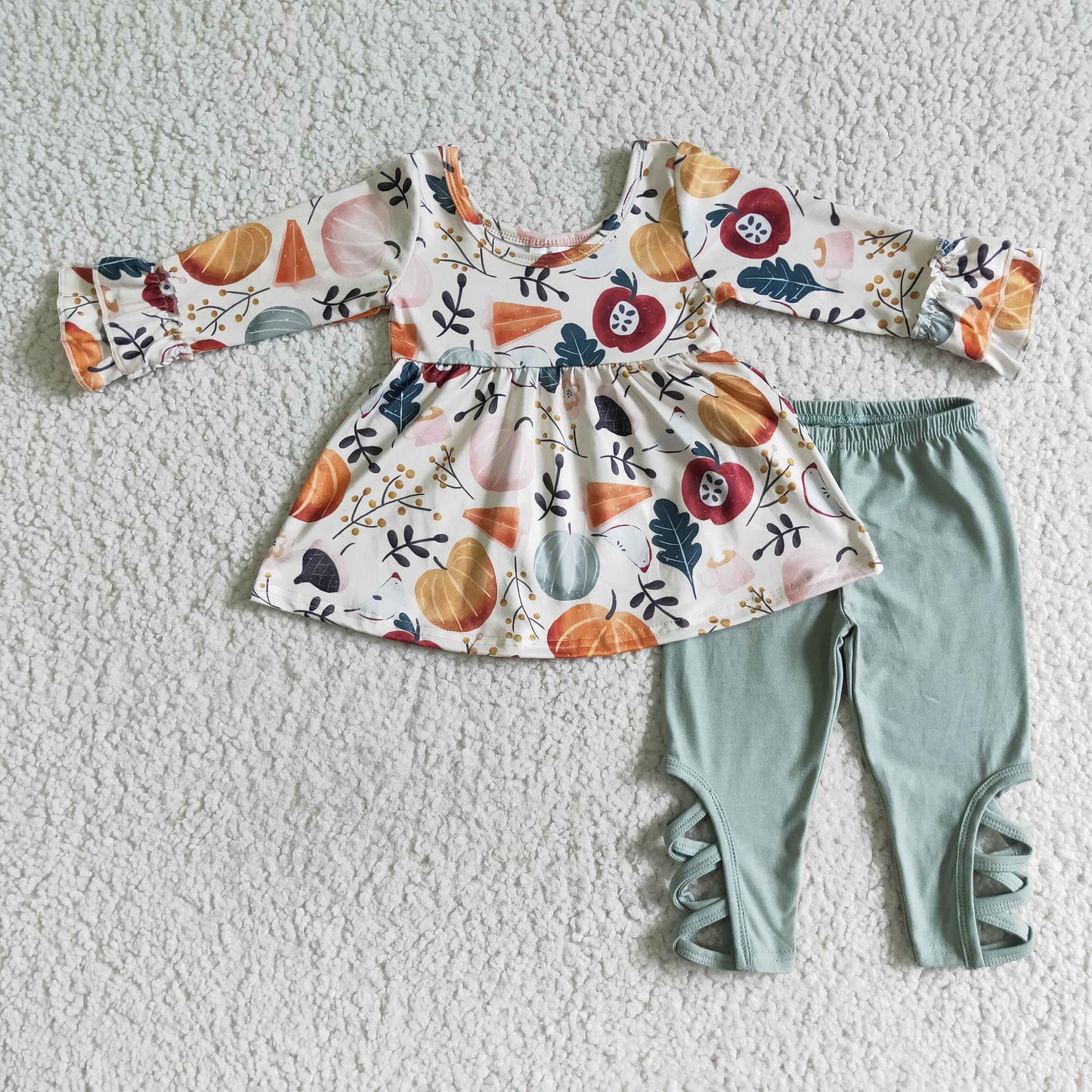 promotion RTS GLP0113 pumpkin apple long sleeve bell bottom pants girl outfit 20230511