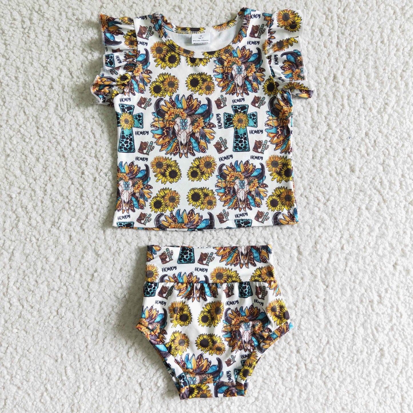 GBO0047 RTS sunflower cow gem bummies set girl outfit 0628