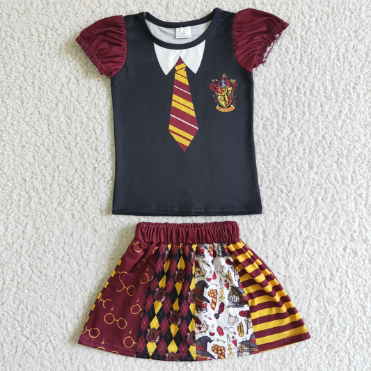 cartoon tie girl outfit uniform short sleeve top stripe skirt Harry hat 0609 RTS