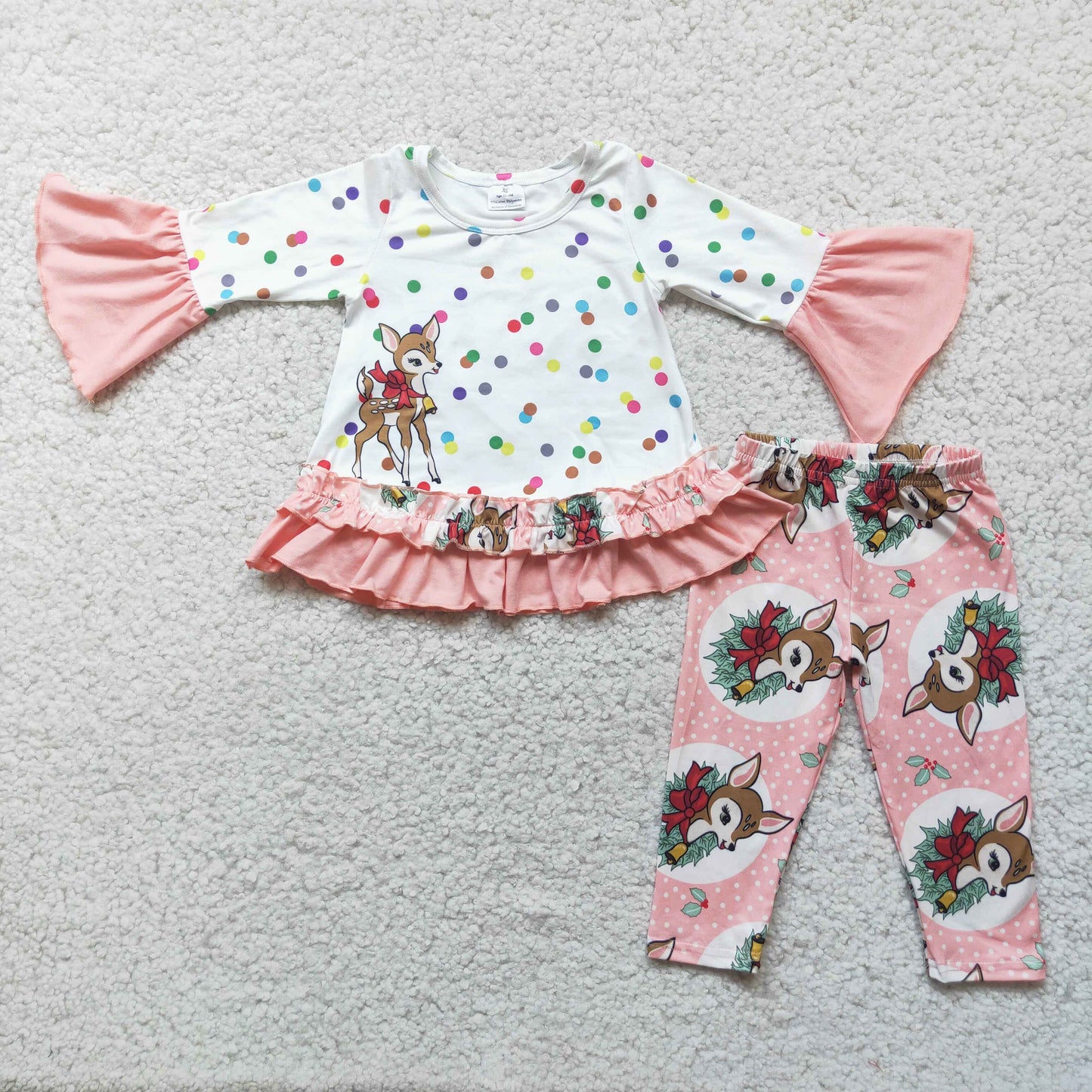 promotion RTS 6 A1-19 girl christmas deer lace dot long sleeve legging pant outfit