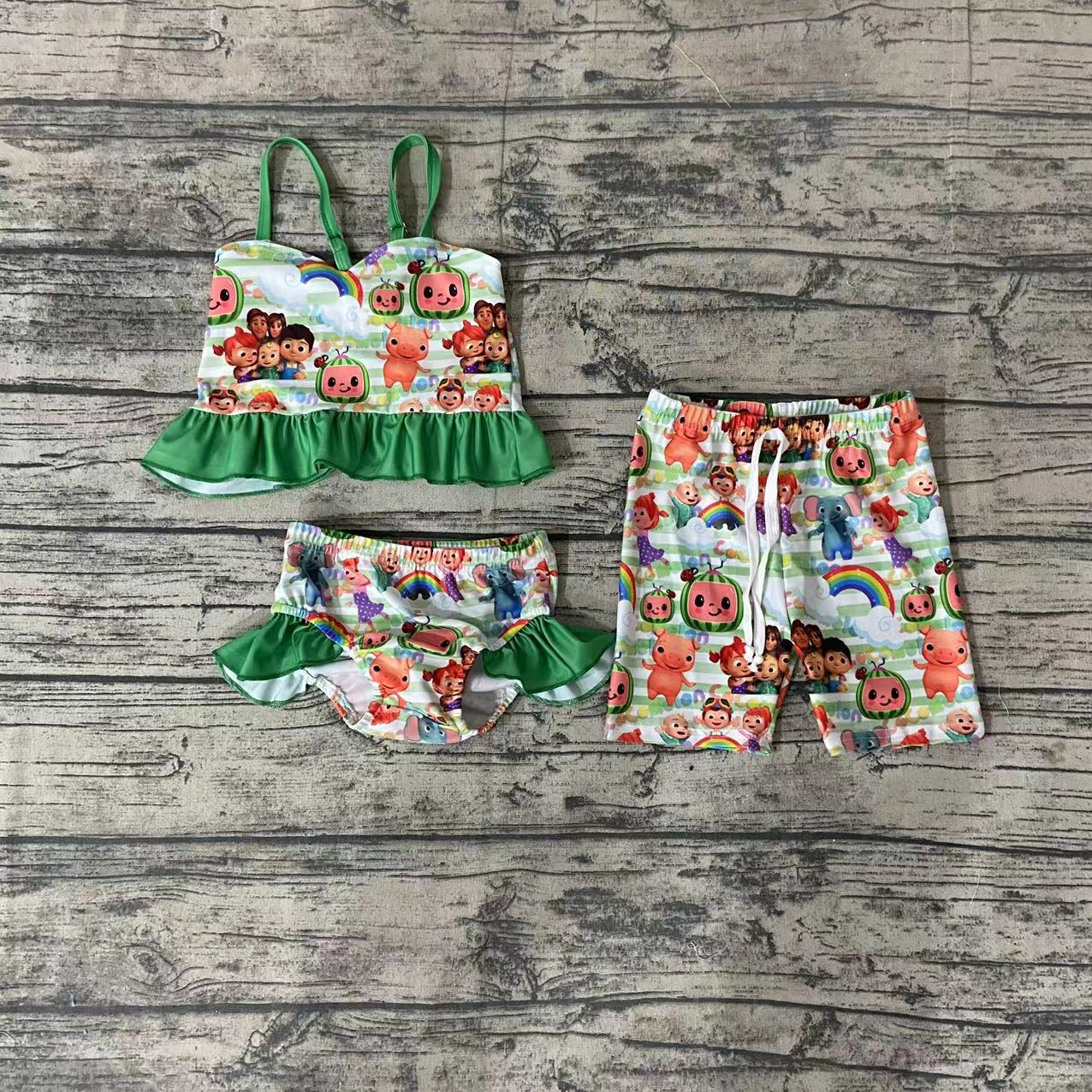 promotion RTS E11-20 Shoulder strap green watermelon girl 2pcs swimwear