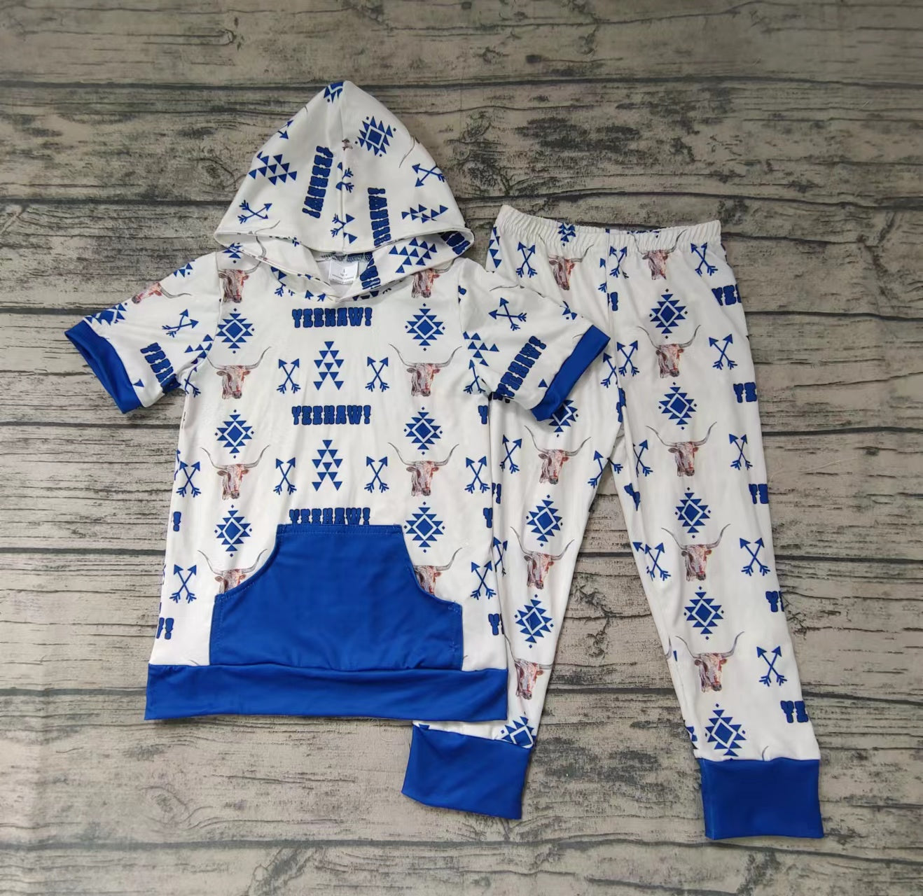 preorder short sleeve blue pocket cow pants girl outfit 0607