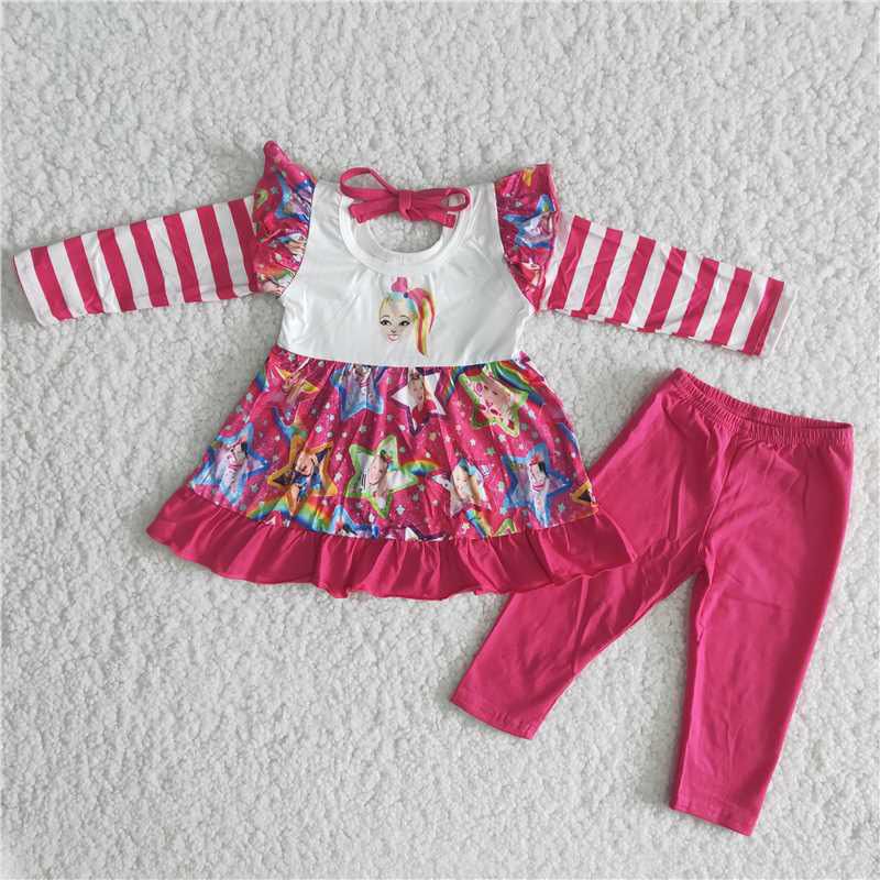 Pink cartoon girl long sleeve top long sleeve pants outfits