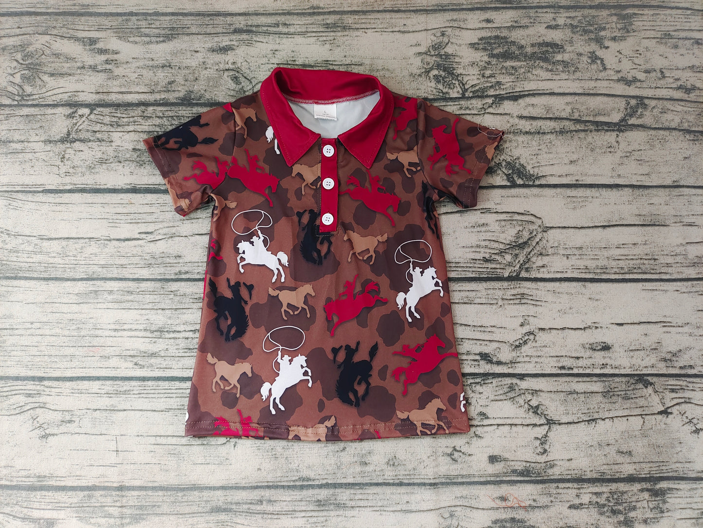 BT0 preorder western horse short sleeve boy button top 20230111
