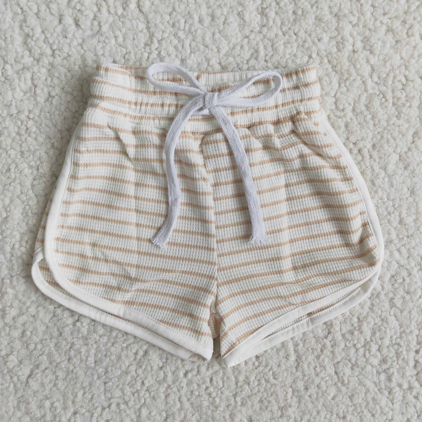 Light khaki white girls cotton sports shorts 0124
