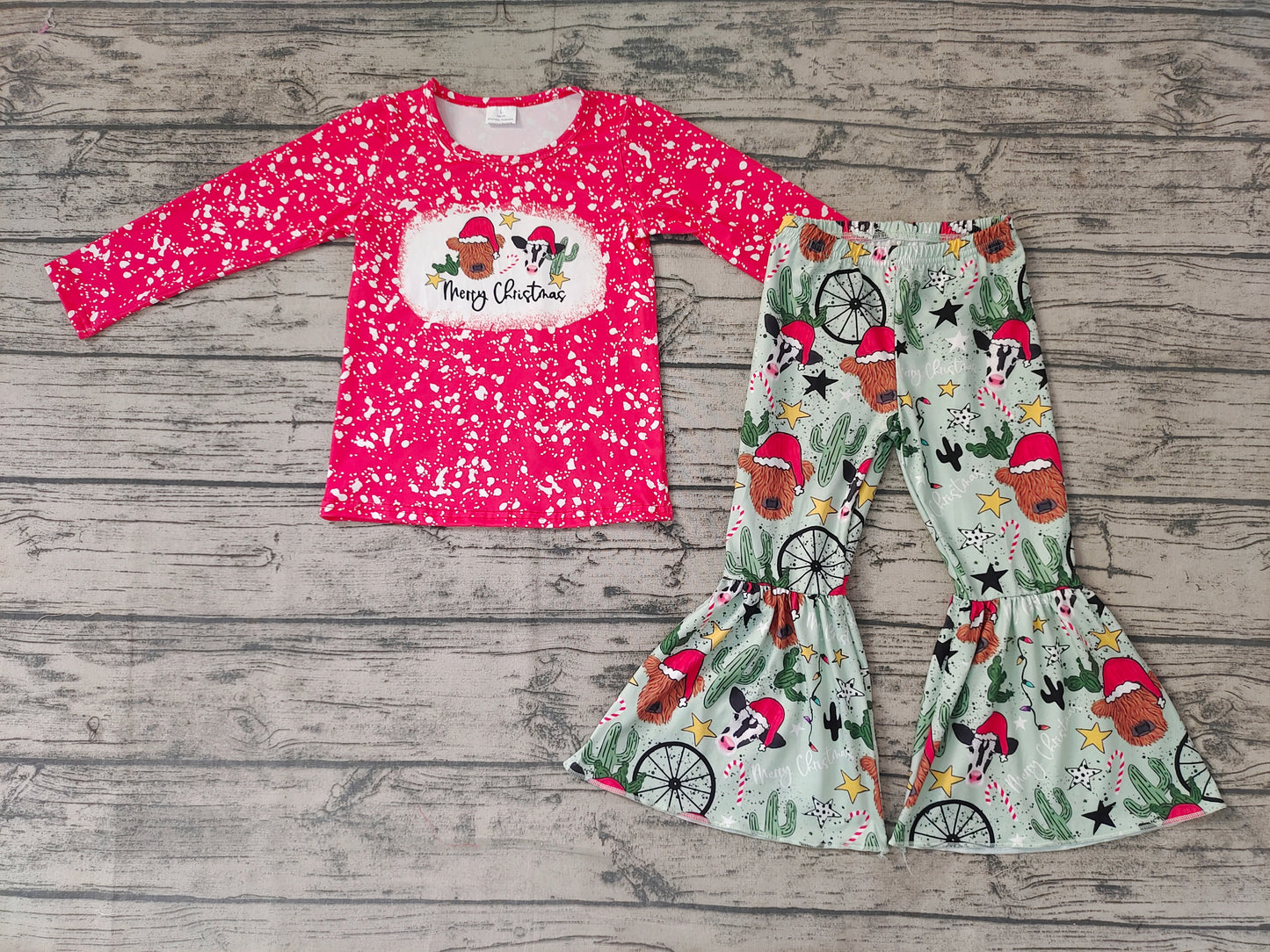1014 preorder long sleeve cow Christmas red girl outfit