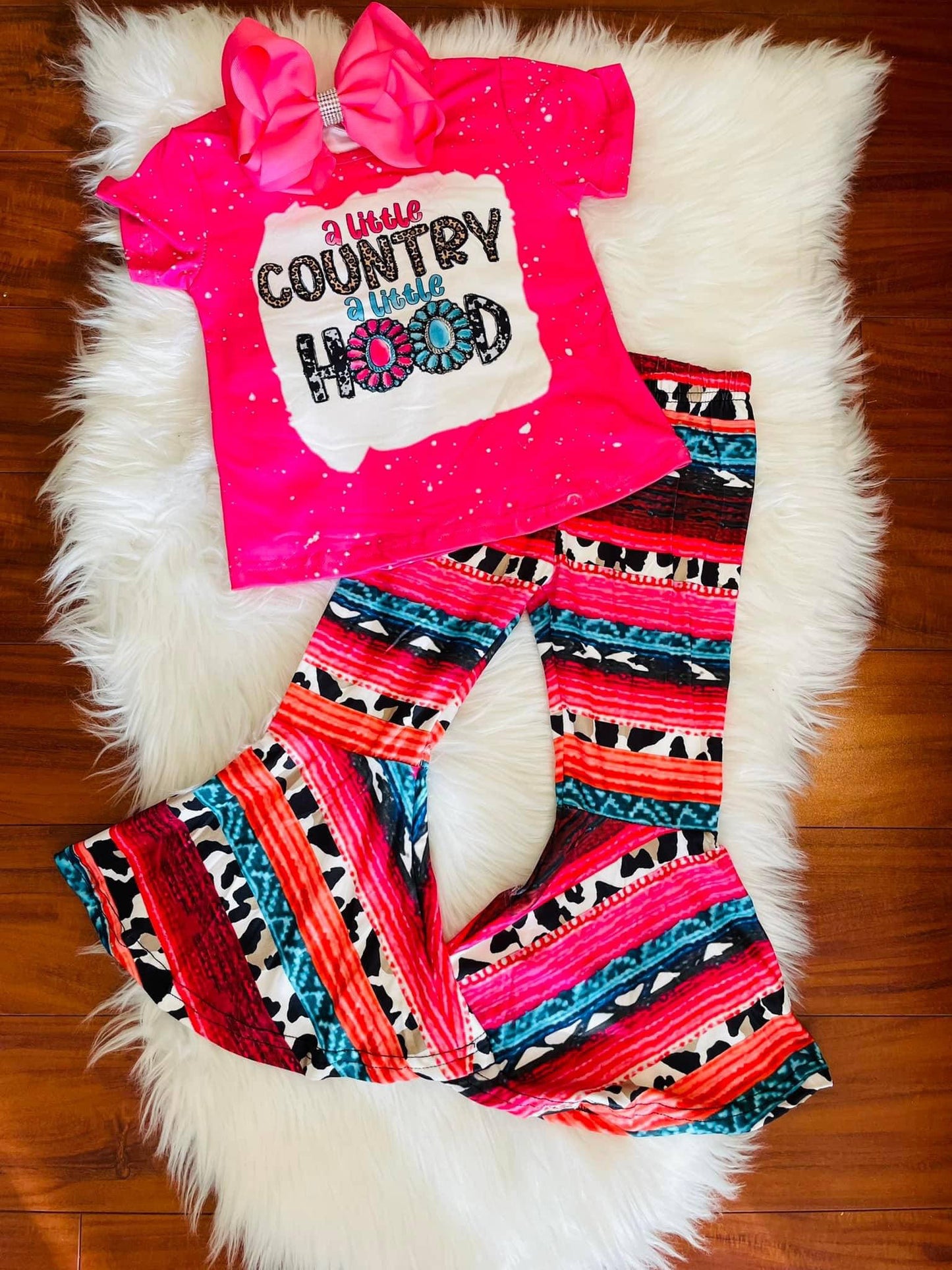 Promotion RTS GSPO0001 a little country hood letters red stripe short sleeve bell bottom girl outfits 0319