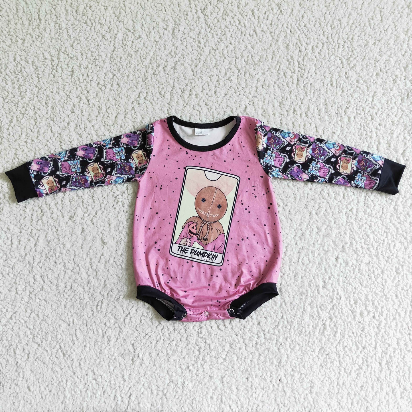pink halloween skull goast pumpkin long sleeve baby girl bubble romper 0803 LR0090