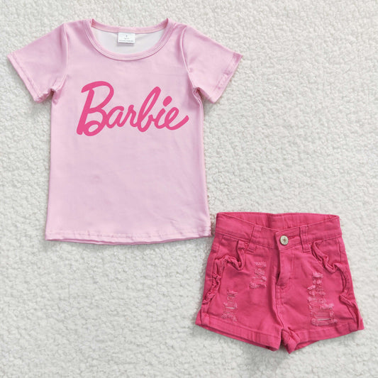 GSSO0257 barbie pink shorts jeans denim girl summer outfit  20230308 RTS