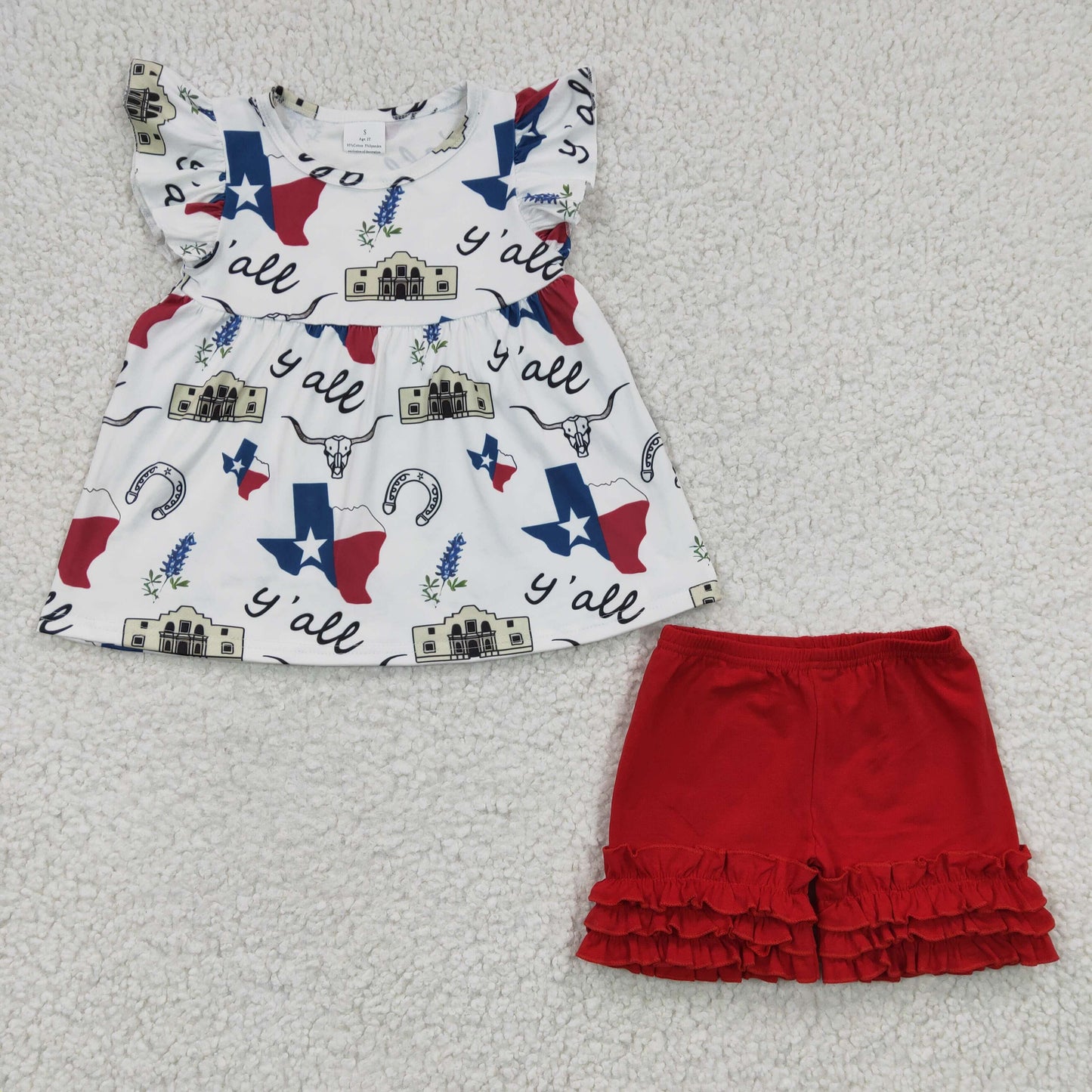 promotion 4th of july stars cow white puffy red ruffles short sleeve shorts outfits 0206 C14-17