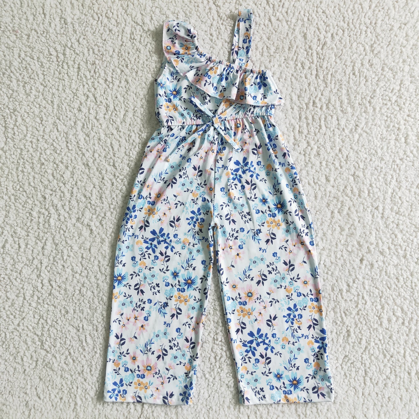 flower blue ruffles overall belt sling jumpsuit overall 0402