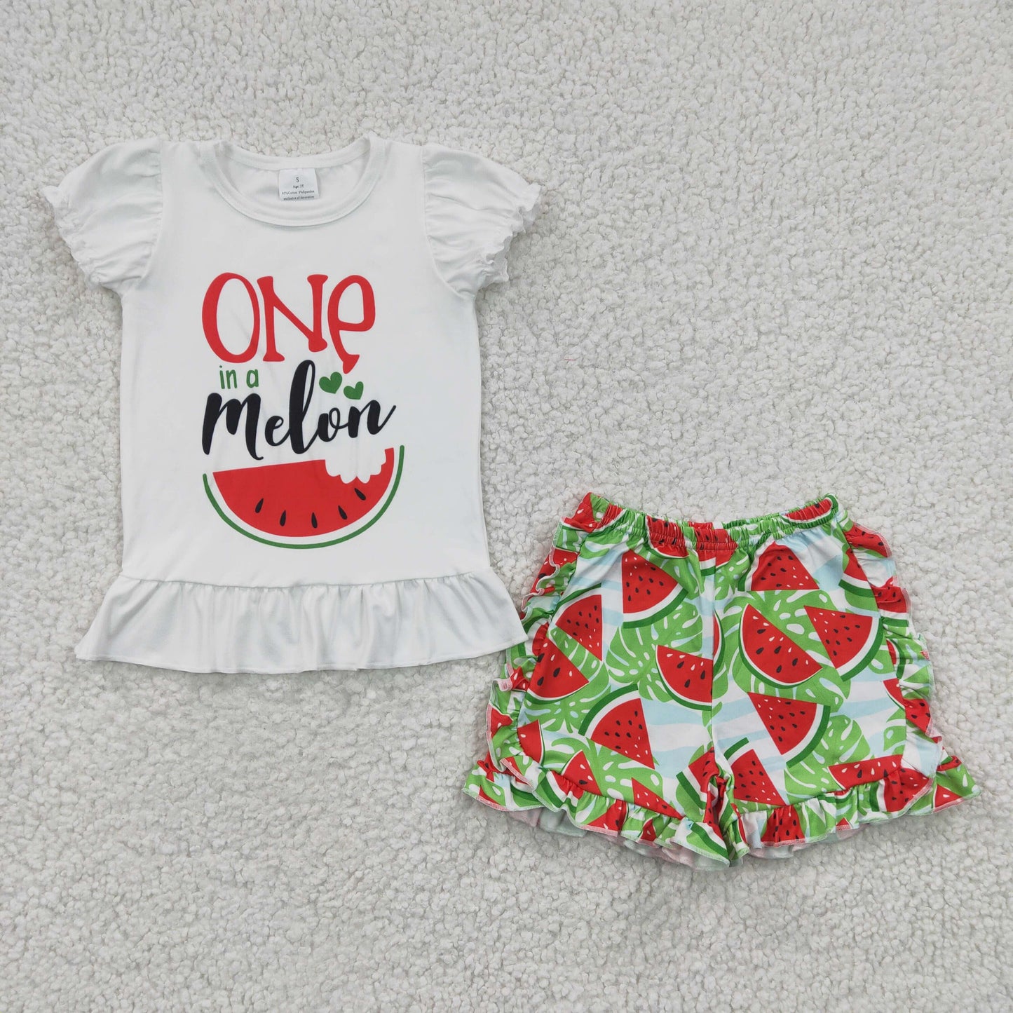 promotion RTS A5-22 Watermelon white top green ruffles short pants set 20230207 RTS