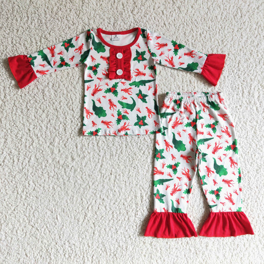 promotion  6A2-27- dinosaur long sleeve long pants girl pajamas outfit RTS 1024
