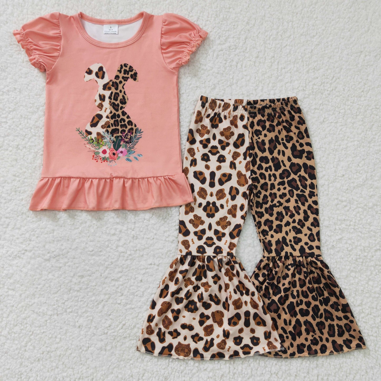 GSPO0261 sibling rabbit leopard cross blue bow short sleeve pant girl outfit 20230217 RTS