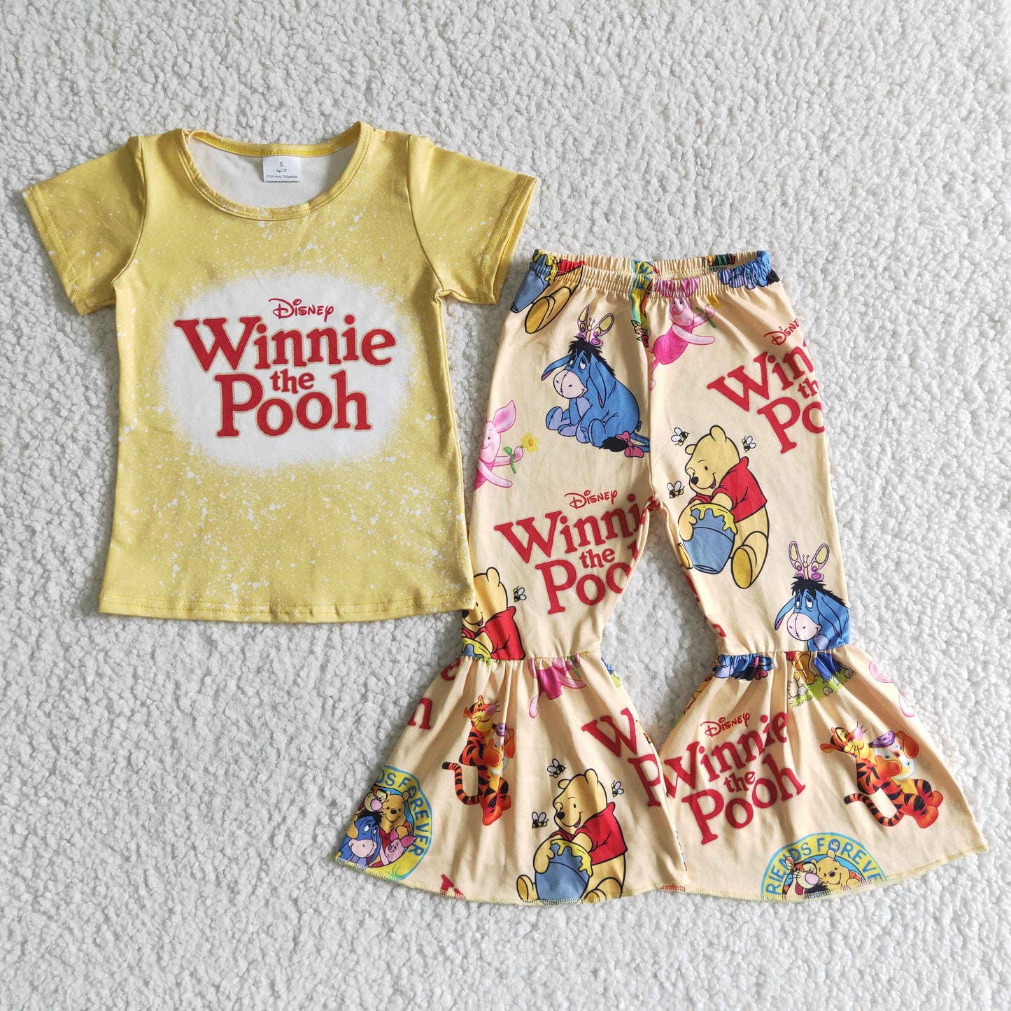 Promotion GSPO0014 letters cartoon pig bear yellow short sleeve bell bottom girl outfits 20230429 RTS