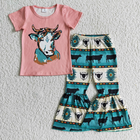B12-15 pink cow short sleeve GIRL outfit 0915 RTS