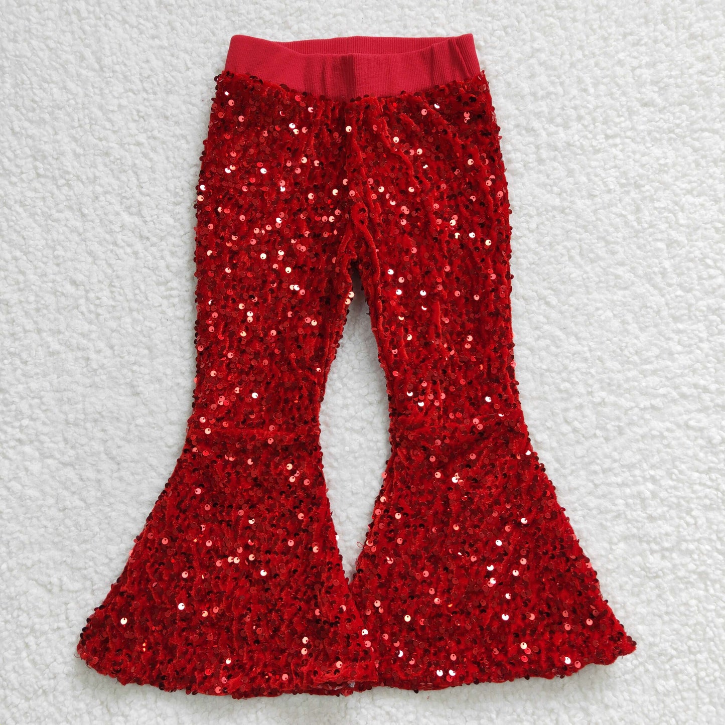 girl bell bottom red sequin long pants RTS Free shipping order $100+