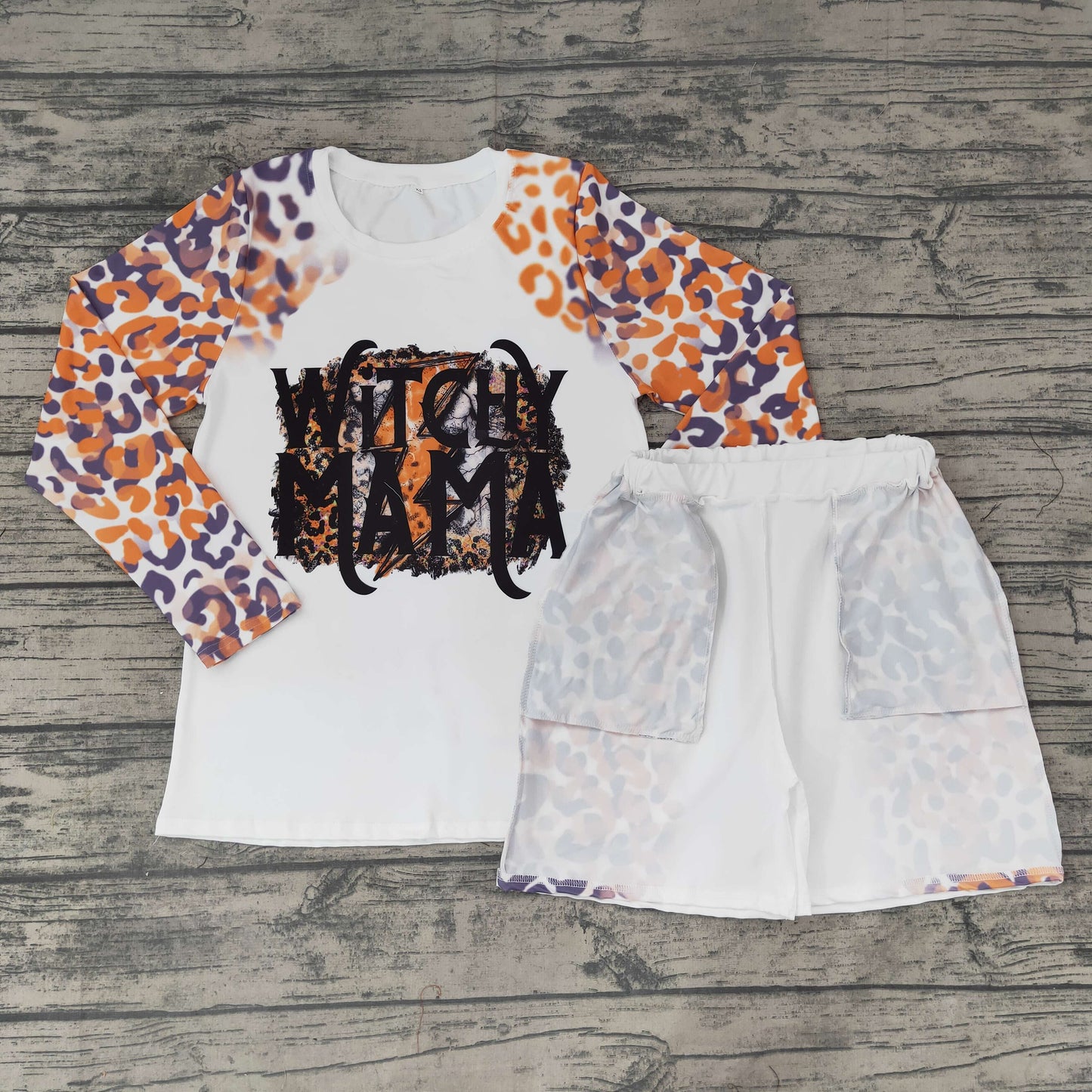 orange pumpkin long sleeve shorts leopard adult outfit halloween 0923 RTS