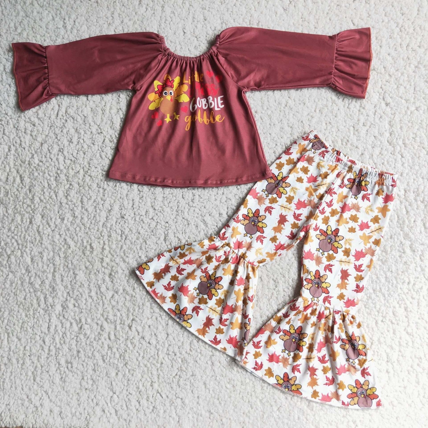 turkey red long sleeve bell bottoms pants girl outfits 0824 RTS