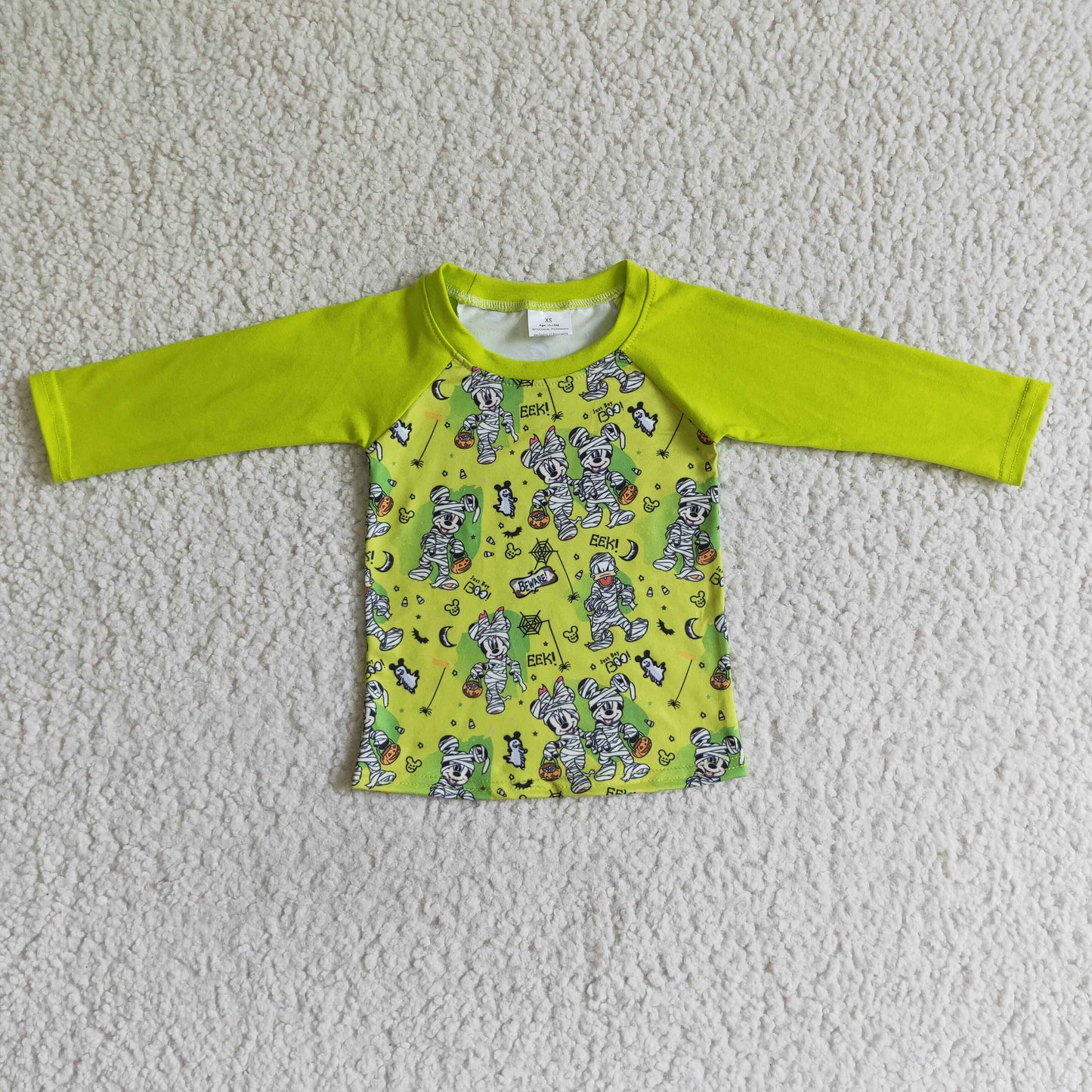 mouse cartoon halloween green long sleeve top boy clothes 0725 RTS