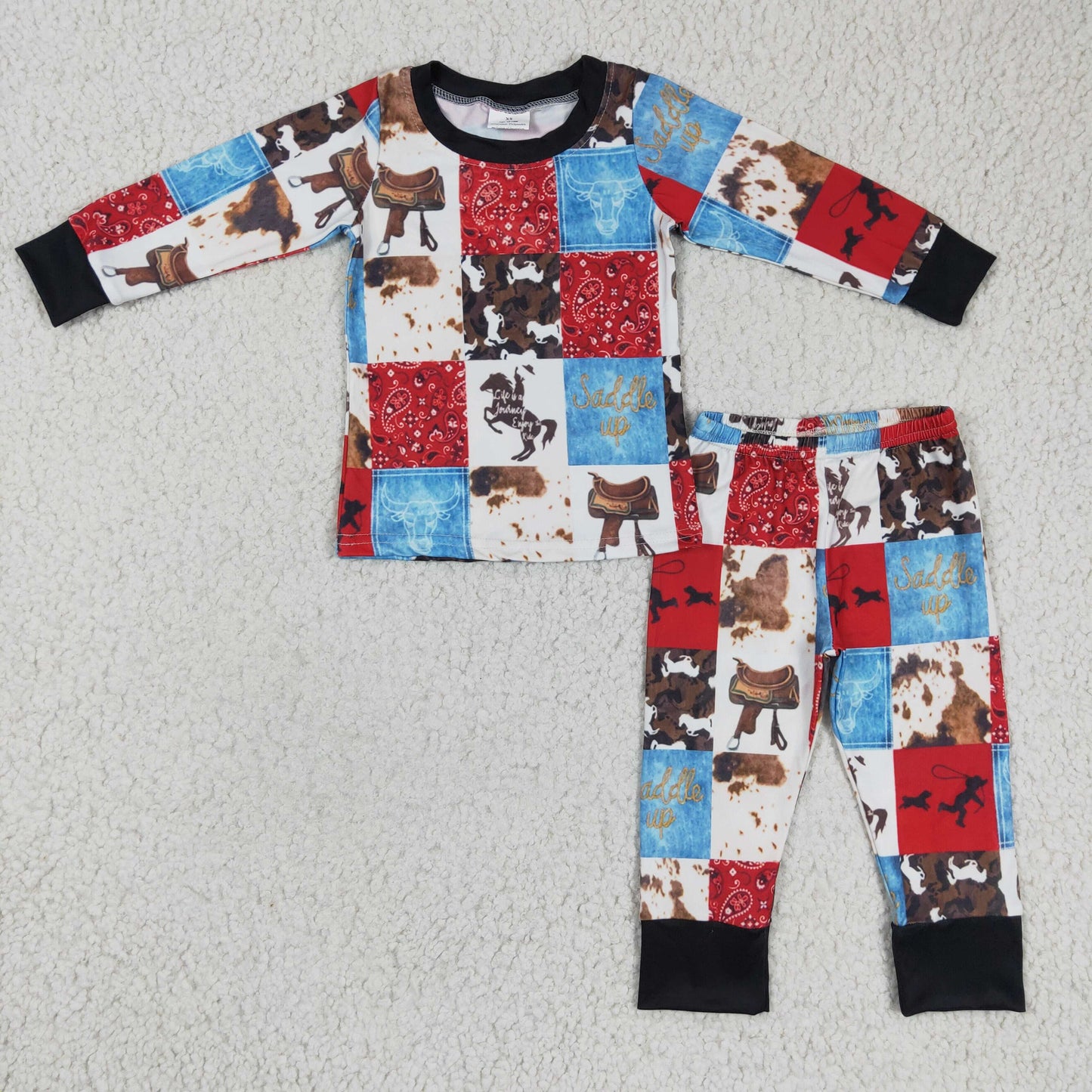 1122 promotion RTS BLP0136 hunting horse long sleeve boy pajamas outfit
