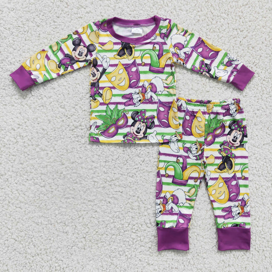 BLP0139 RTS Mark mouse Mardi Gras long sleeve boy pajamas outfit 1118