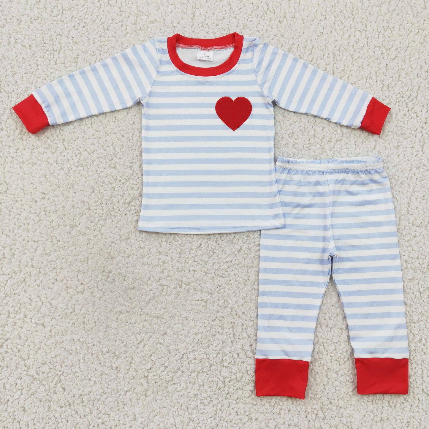BLP0149 LOVE valentine stripe long sleeves embroidery pajamas boy outfit RTS 1219