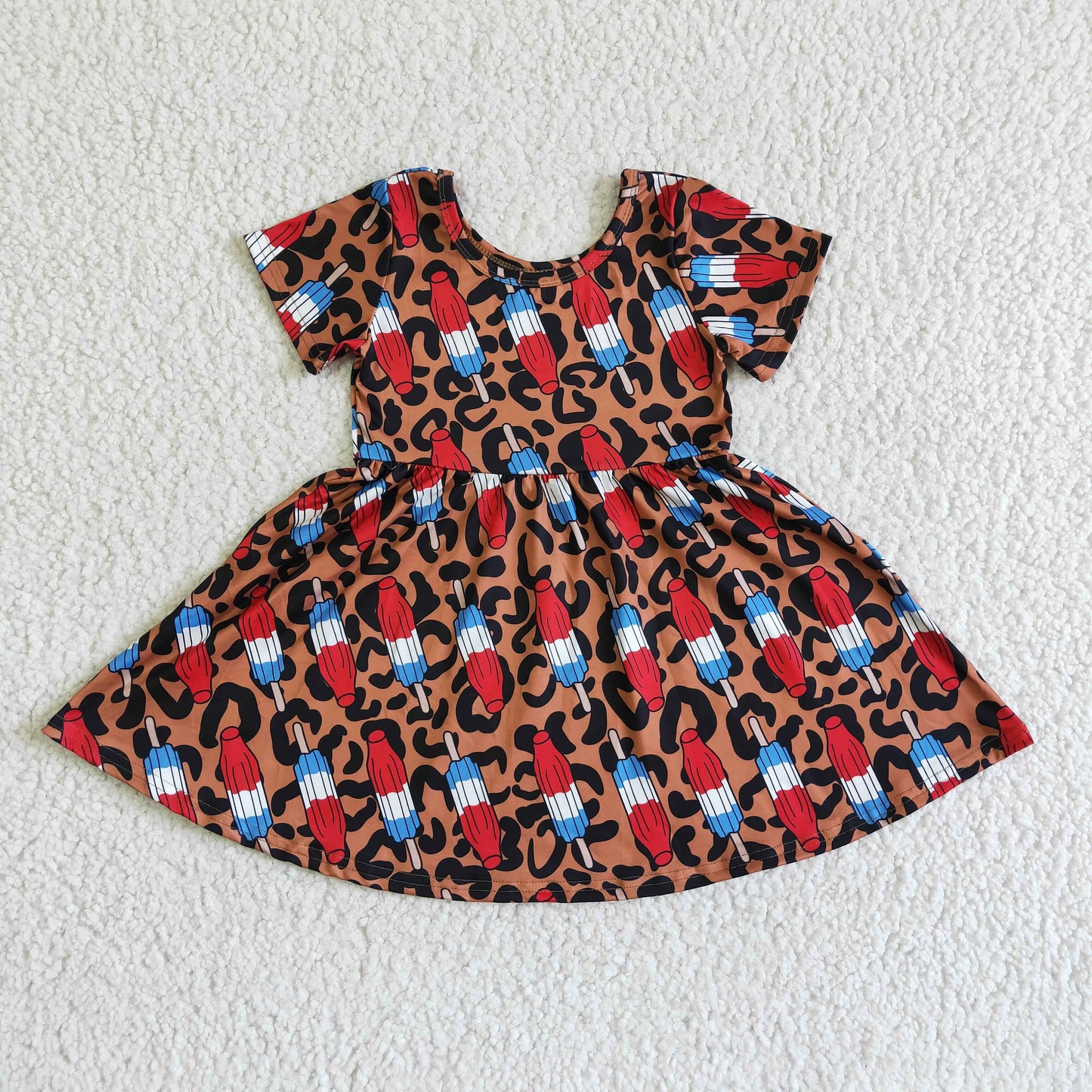 GSD0063 promotion American national Day 4th summer girl dress rocket umbrella brown leopard short sleeve dress 0503