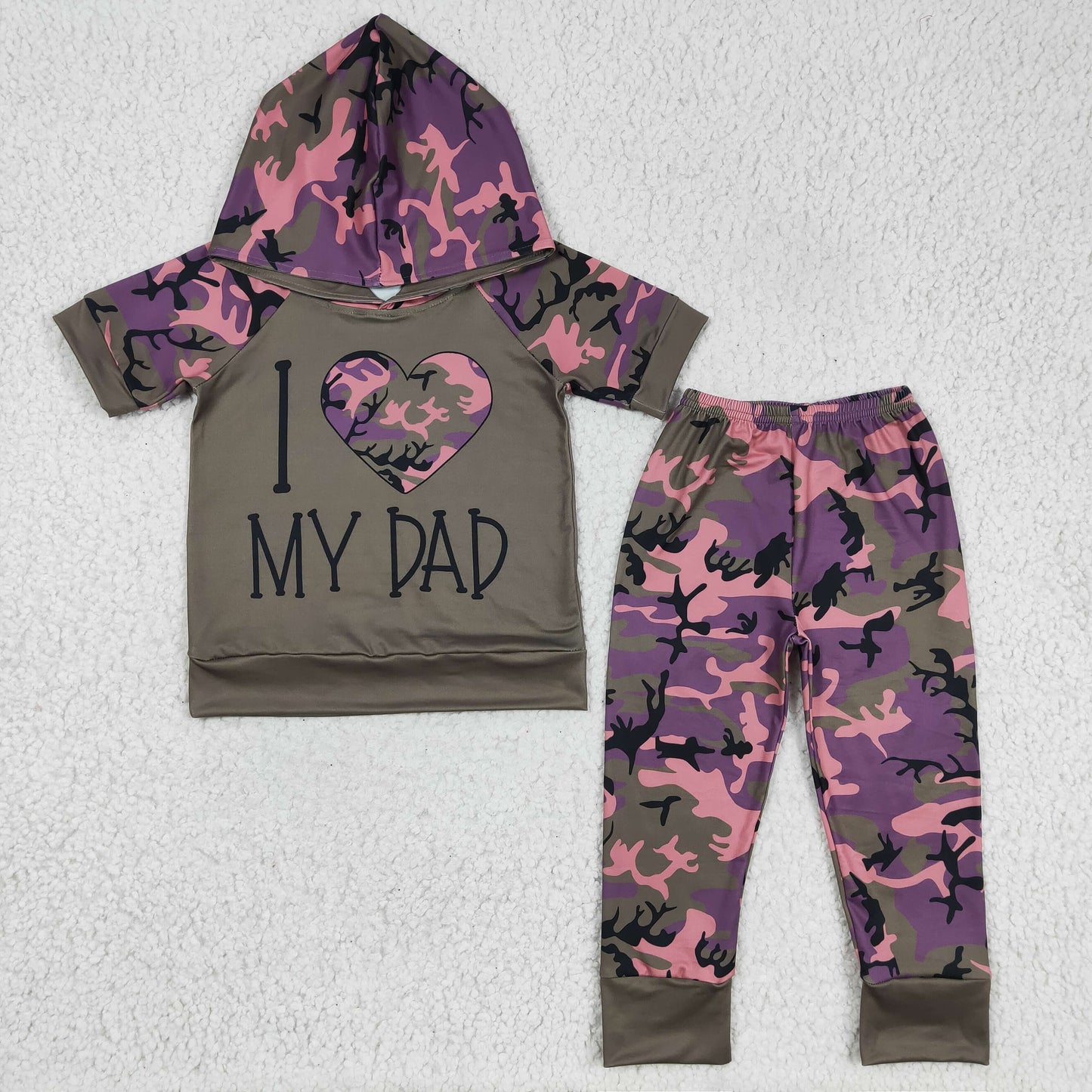 PROMOTION BSPO0037 RTS I love my dad camo green short sleeve todder boy hoodie outfit set 202501