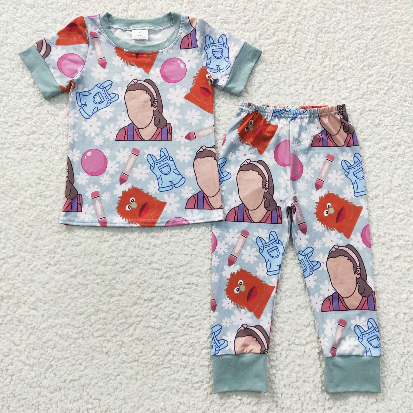 BSPO0101 cartoon Mr rachel face back to school short sleeve girl boy pajamas outfit 20230415 RTS