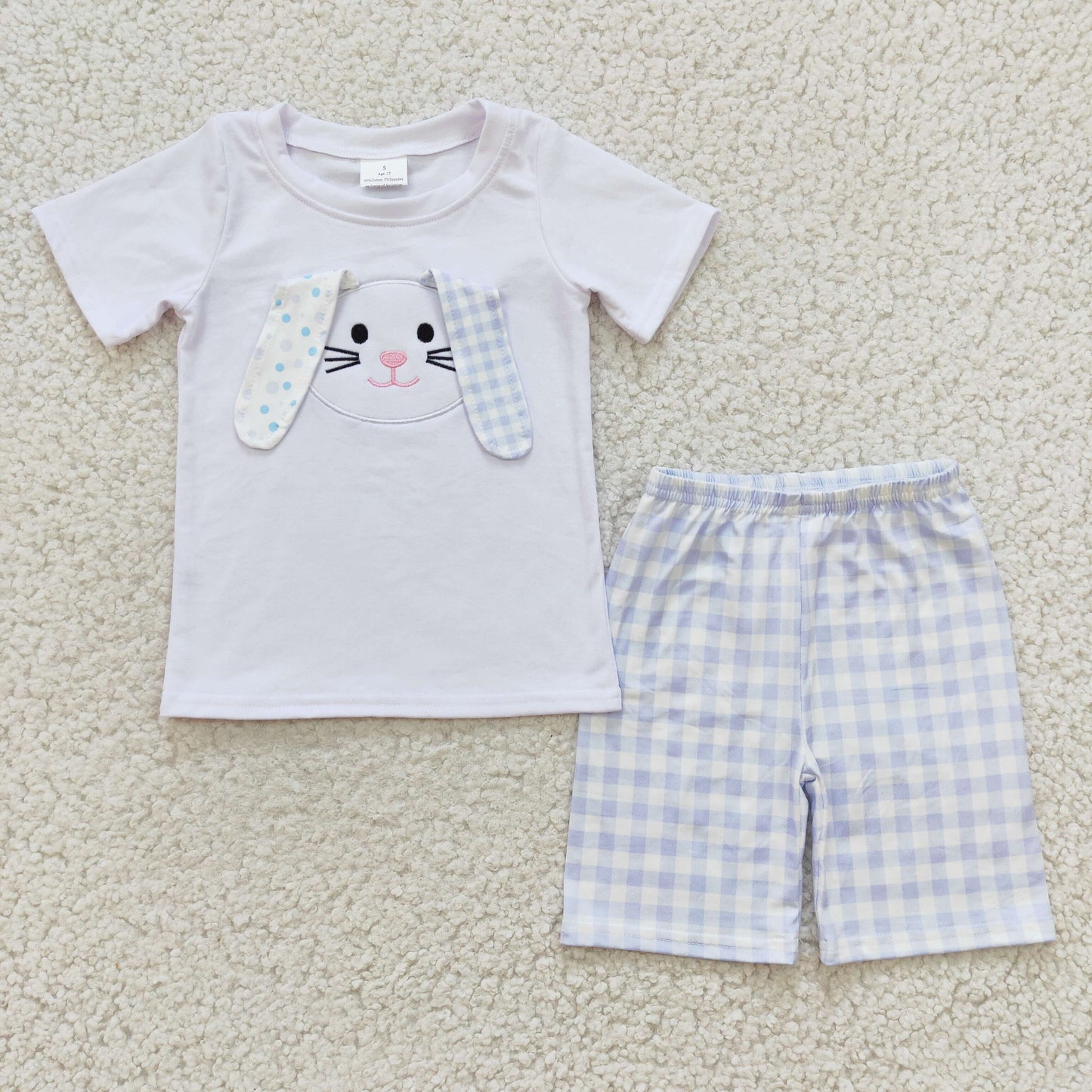 BSSO0090 short sleeve embroidery cotton Easter rabbit ears summer set boy outfit 1219