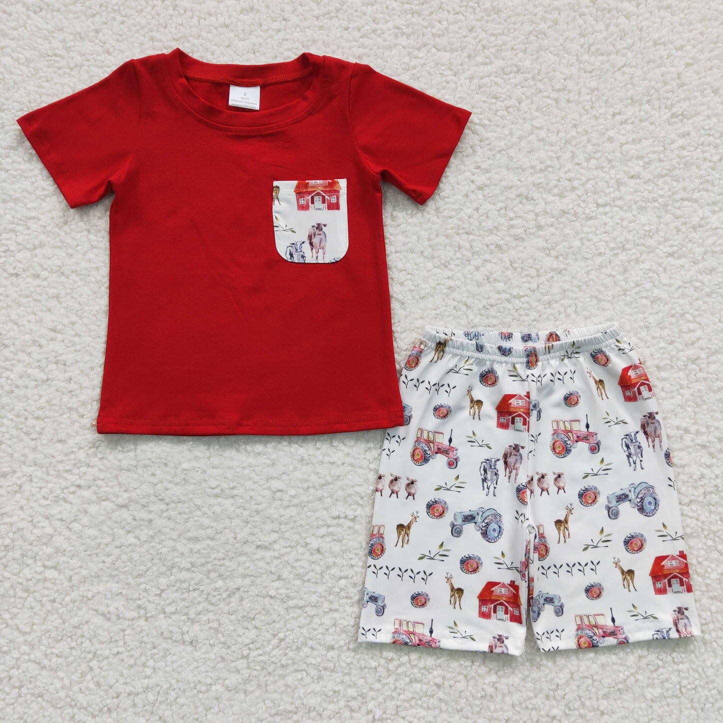 promotion RTS BSSO0120 short sleeve farm tractor summer shorts boy outfit 20230220