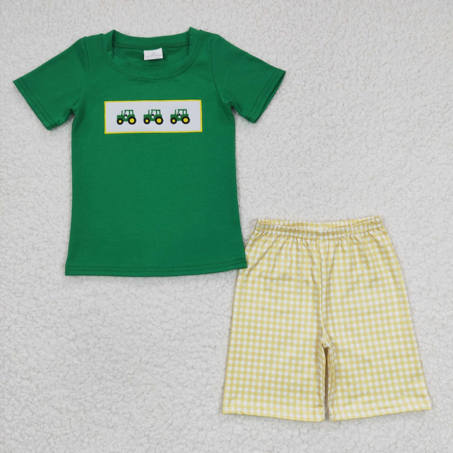 promotion RTS BSSO0126 embroidery tractor short sleeve shorts boy summer outfit 20230225