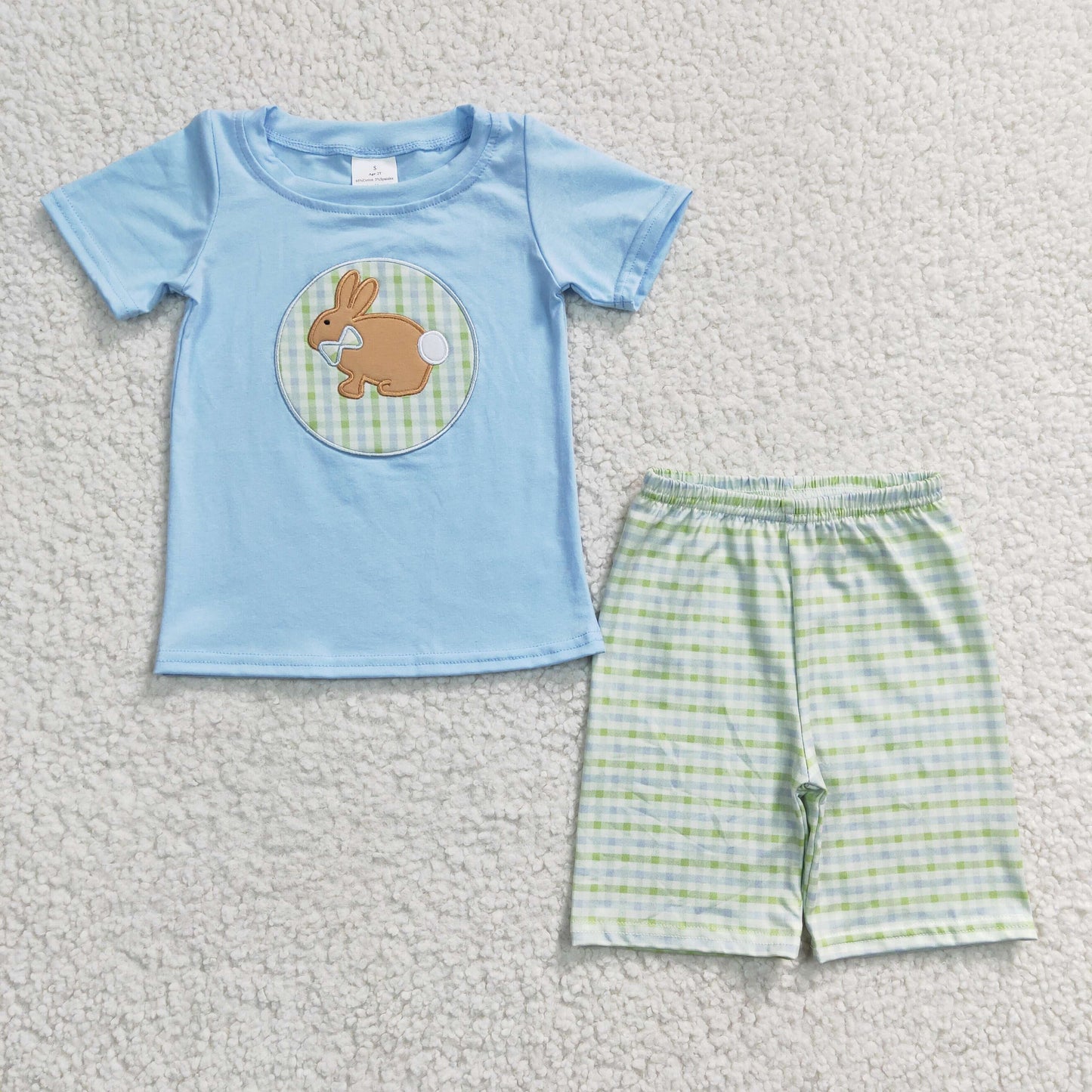 BSSO0130 embroidery rabbit short sleeve shorts boy summer outfit 20230214 RTS